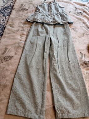 Girl's Wide-Leg Jumpsuit in Light Sage Blue